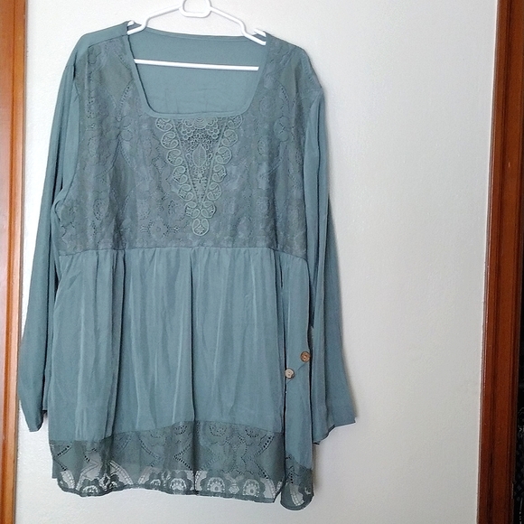 Olive Green Long Sleeve Blouse - Picture 1 of 7